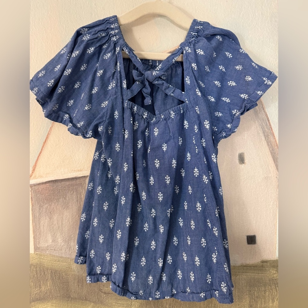 OLD NAVY Short-Sleeve Tie-Back Matching Print Navy White Top Girls Size 4 - Picture 6 of 6